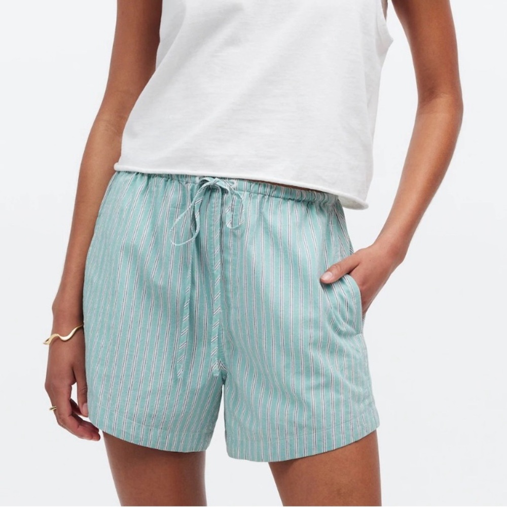 Madewell High Waist Striped Shorts in Blue and White